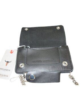Men's Classic Genuine Premium Leather Snap Chain Trucker Biker Wallet Black NEW
